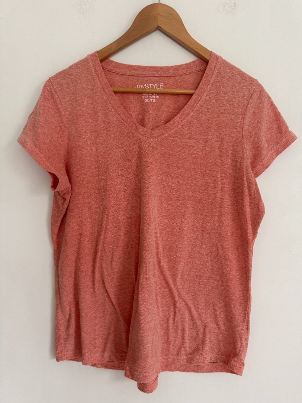 My Style Women Orange V Neck Short Sleeves Pullover Fitted T Shirt Size XL